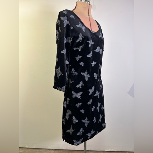 Vintage 90s Velvet Butterfly Print Dress by Melinda Women’s Size M - Picture 3 of 13